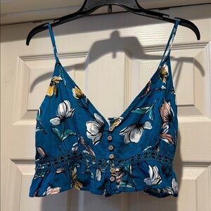 NWT Twee Y2K Tropical Floral Crop Top Ruffle Details Feminine Beachy Boho Large